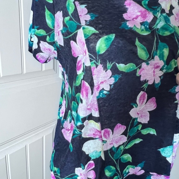 J JILL LOVE LINEN FLORAL PRINT SZ MP SUDE TIE NAVY PINK PURPLE MARLED FABRIC - Picture 4 of 10